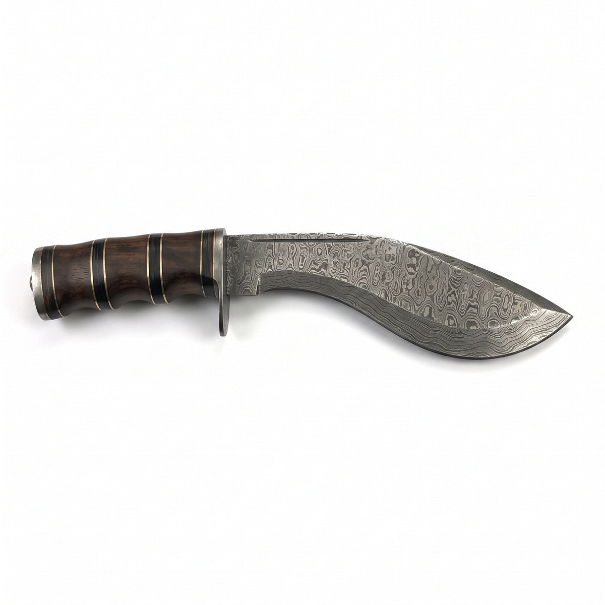 Summit 18" Damascus Kukri | Hardwood, side profile on white