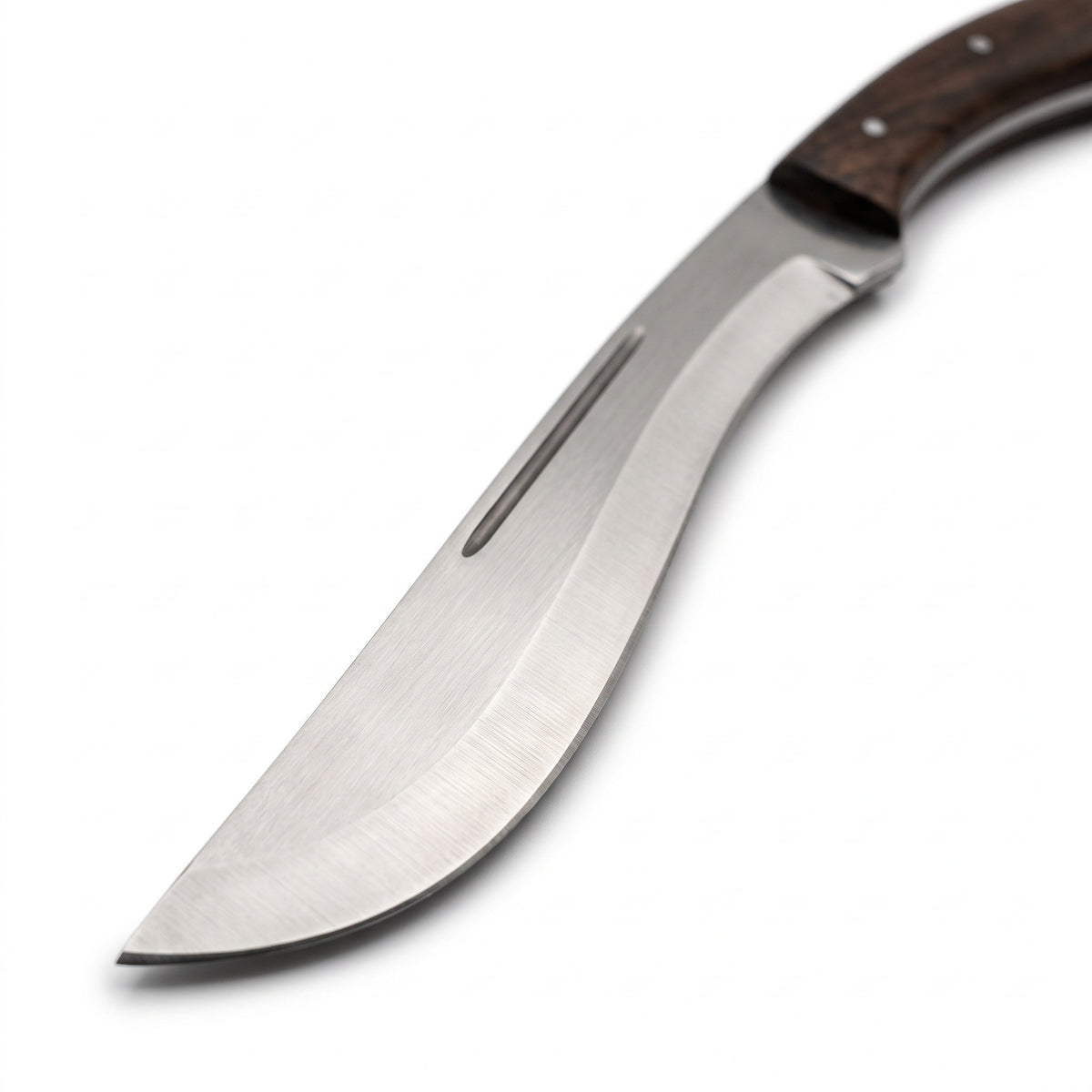 Summit 18" Satin Steel Kukri | Hardwood, satin steel blade close-up