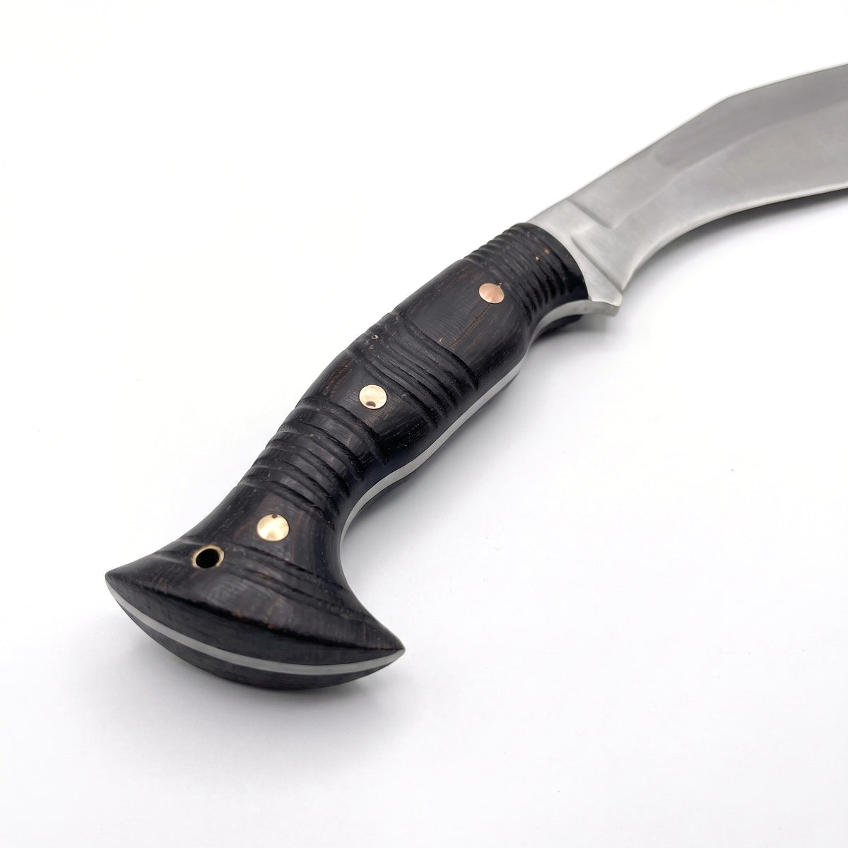 Summit 22" Satin Steel Kukri | Black Micarta, handle and fittings close-up