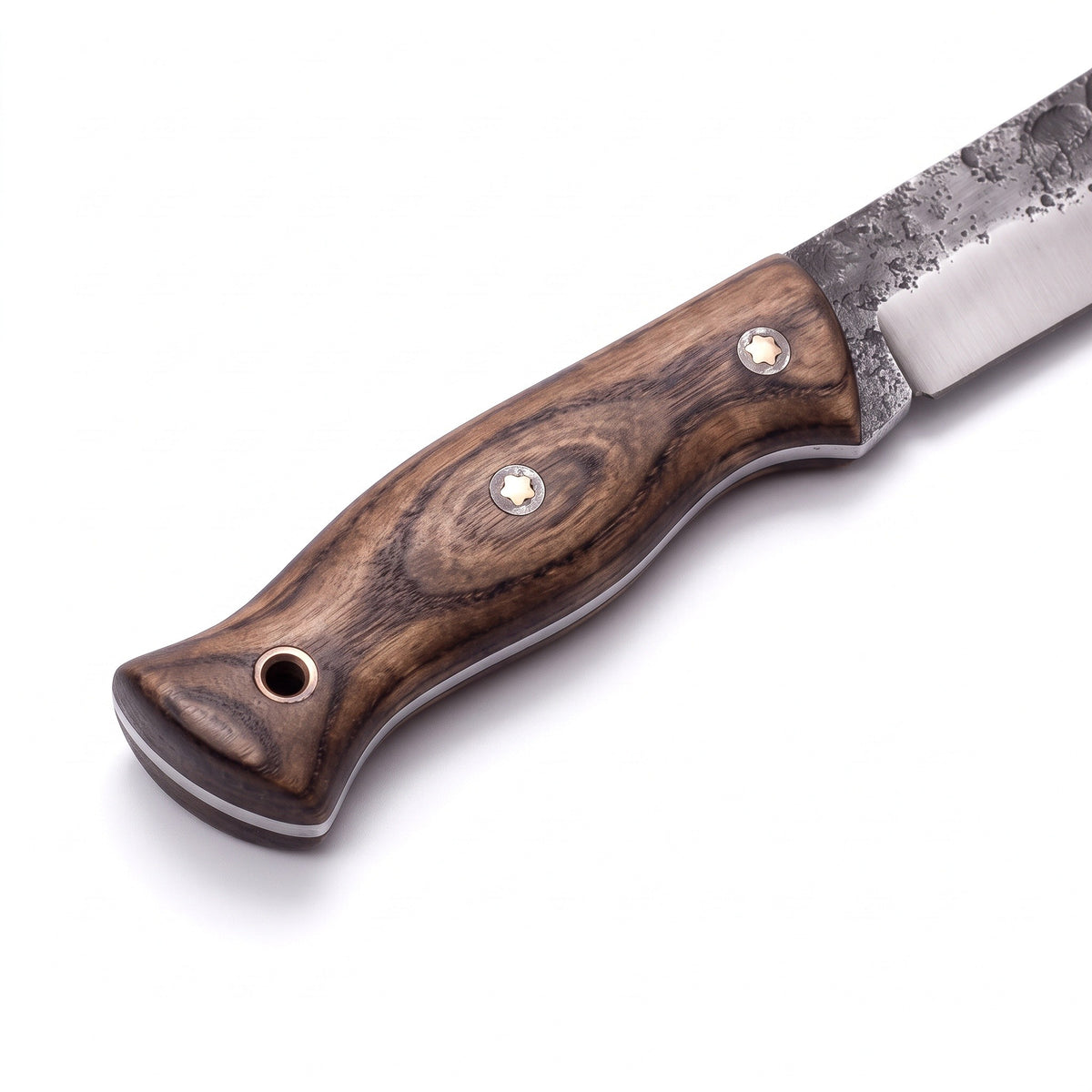 Timber 15" Carbon Steel Camp Knife | Ash, handle and fittings close-up