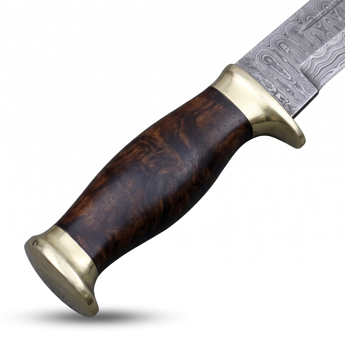 Timber 15" Damascus Camp Machete | Horn, handle and fittings close-up