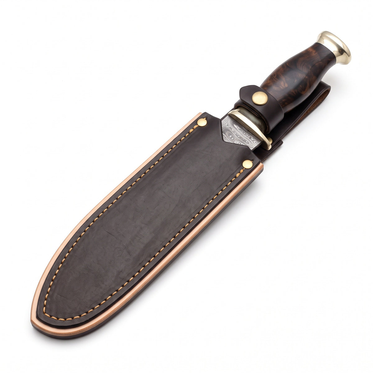 Timber 15" Damascus Camp Machete | Horn, seated in the Crownridge sheath