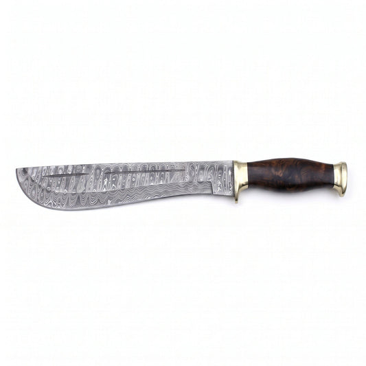 Timber 15" Damascus Camp Machete | Horn, side profile on white
