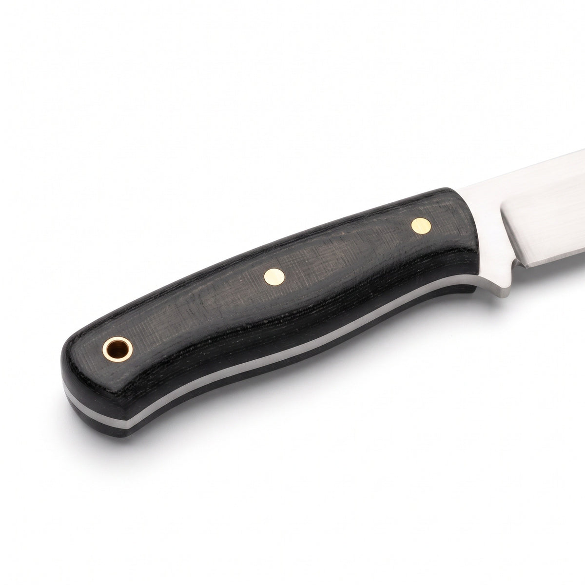 Timber 7.5" Carbon Steel Bushcraft Knife | Micarta, handle and fittings close-up
