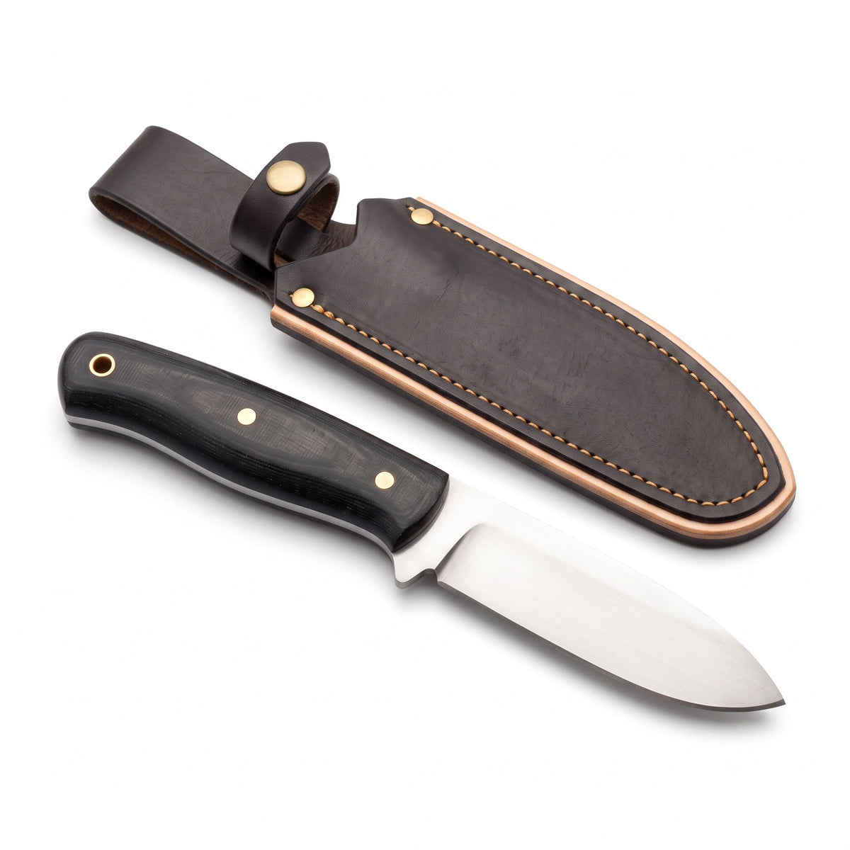 Timber 7.5" Carbon Steel Bushcraft Knife | Micarta, three-quarter view with the Crownridge sheath