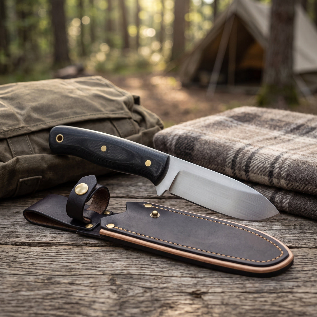 Timber 7.5" Carbon Steel Bushcraft Knife | Micarta, with the Crownridge sheath in use