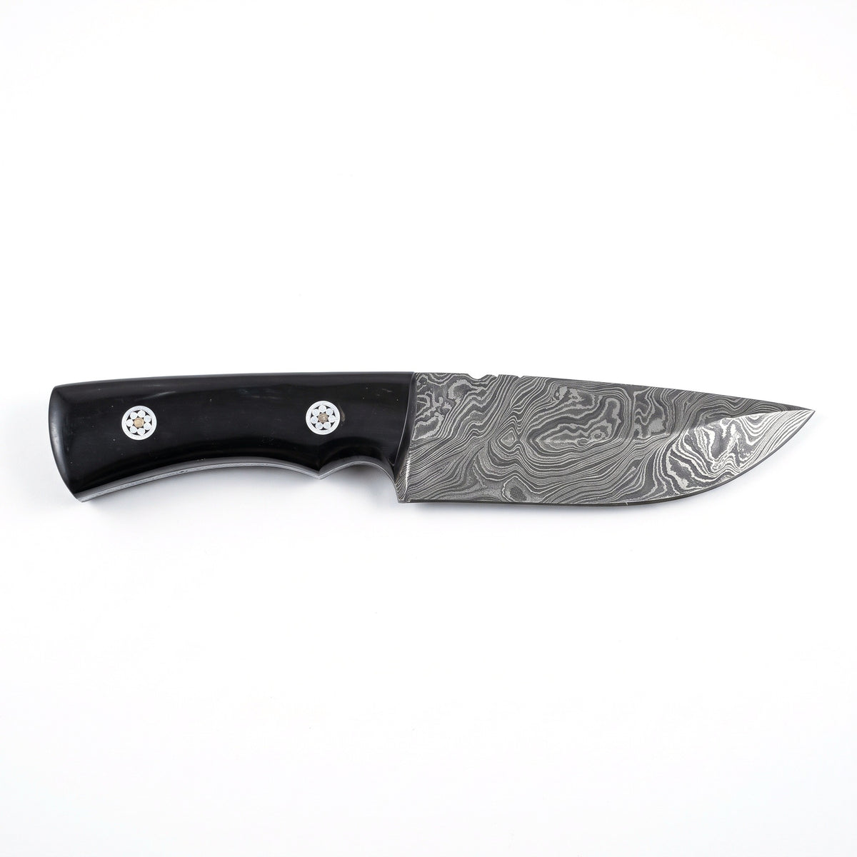 Timber 8.5" Damascus Bushcraft Knife | Buffalo Horn, side profile on white