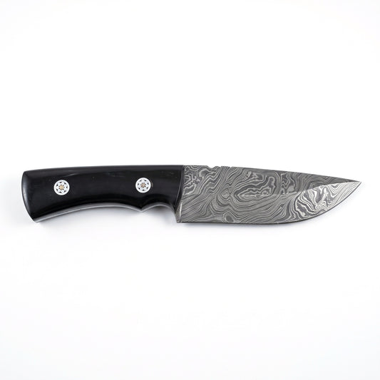 Timber 8.5" Damascus Bushcraft Knife | Buffalo Horn, side profile on white