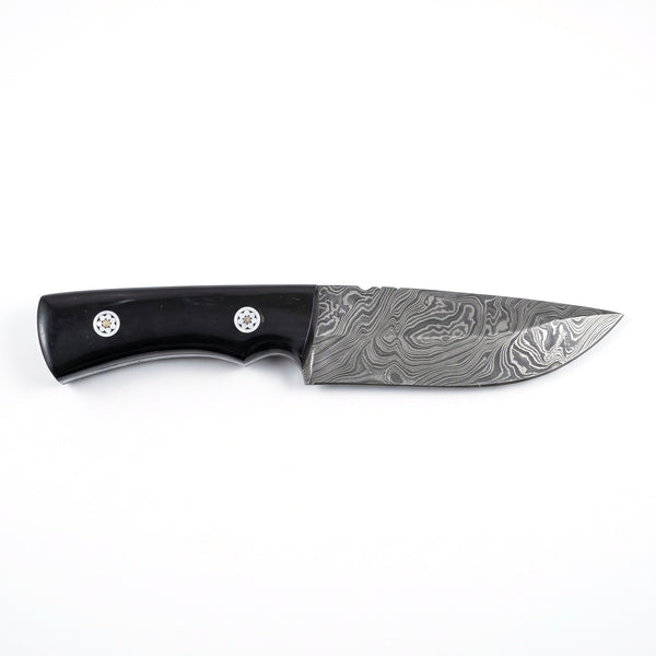 Timber 8.5" Damascus Bushcraft Knife | Buffalo Horn, side profile on white