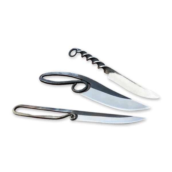 3-Piece Carbon Steel Viking Knife Set | Steel, side profile on white