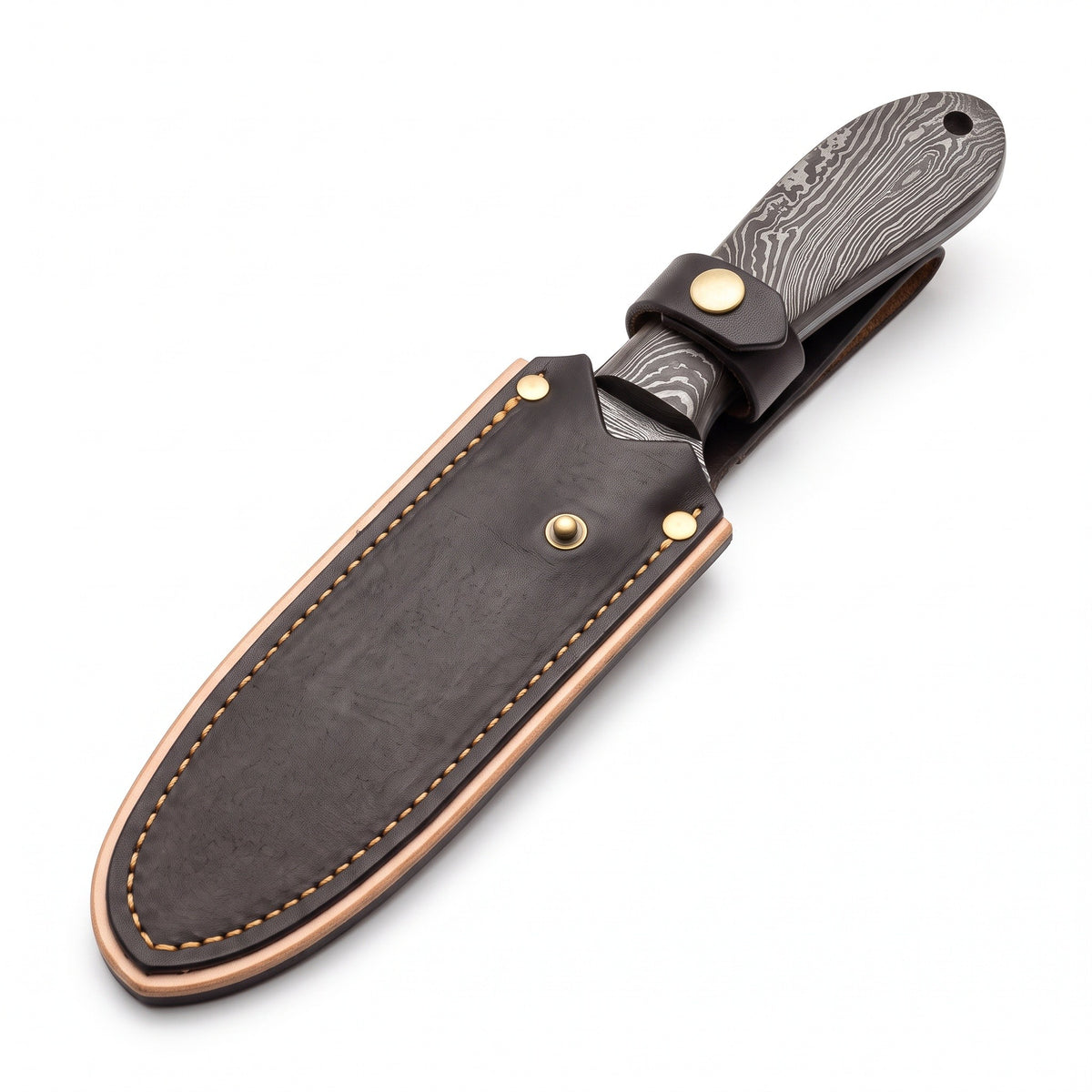 Timber 8" Damascus Camp Knife | Damascus Steel, seated in the Crownridge sheath