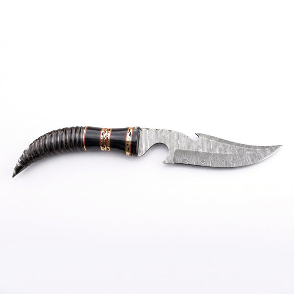Timber 10.5" Damascus Tracker Knife | Buffalo Horn, side profile on white