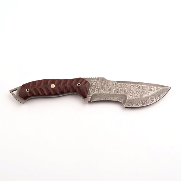 Timber 8.5" Damascus Tracker Knife | Micarta, side profile on white