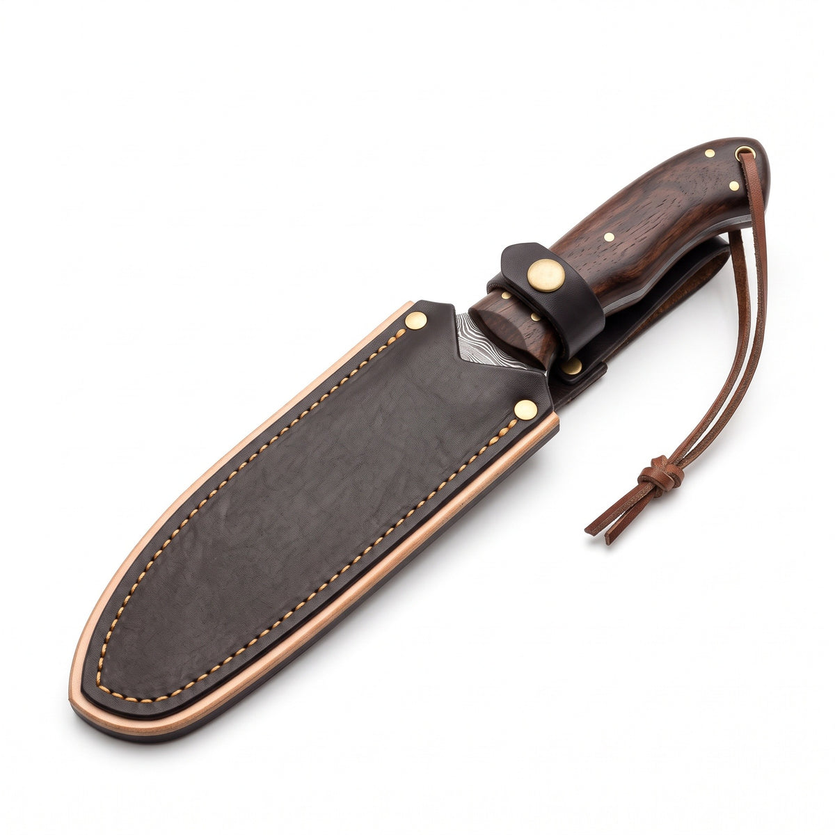 Timber 10.5" Damascus Tracker Knife | Rosewood, seated in the Crownridge sheath
