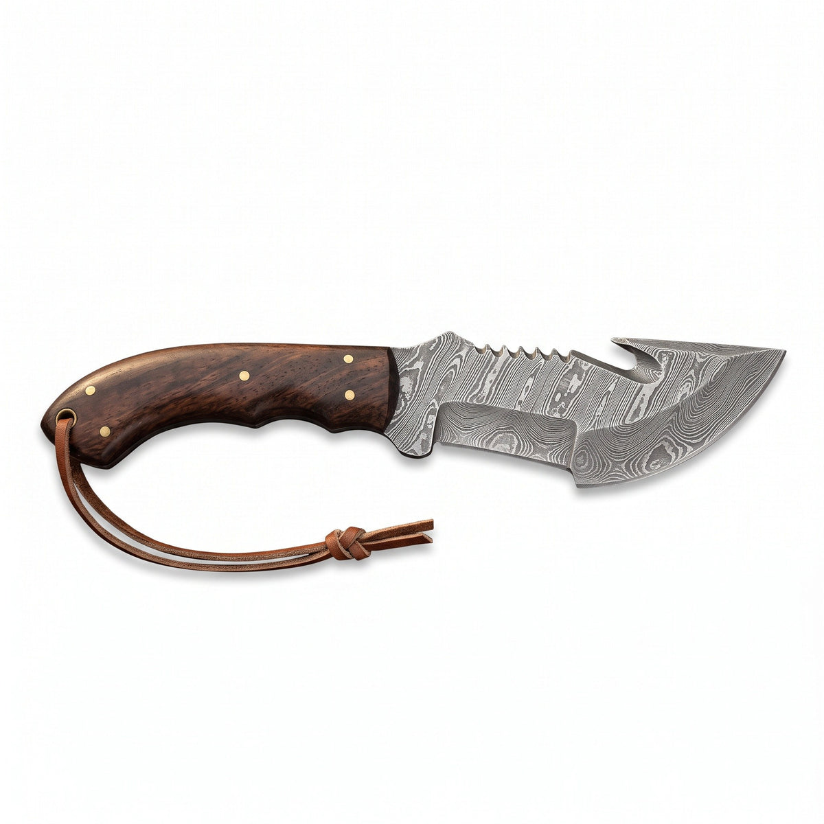 Timber 10.5" Damascus Tracker Knife | Rosewood, side profile on white