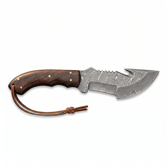 Timber 10.5" Damascus Tracker Knife | Rosewood, side profile on white
