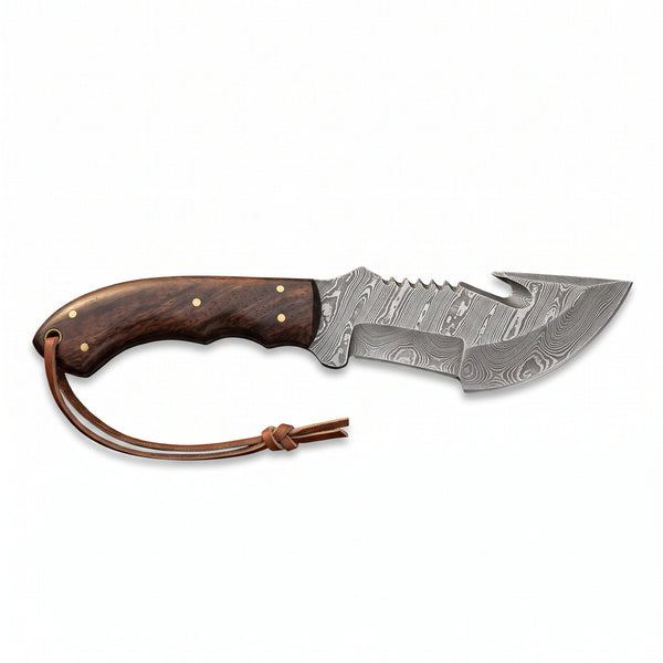 Timber 10.5" Damascus Tracker Knife | Rosewood, side profile on white