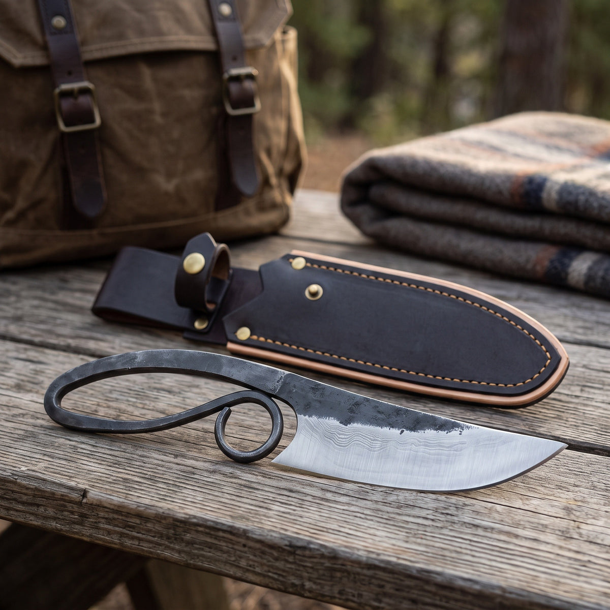 Timber 9.5" Damascus Viking Knife | Damascus Steel, with the Crownridge sheath in use