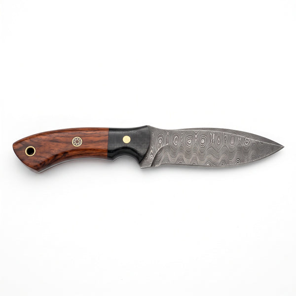 Timber 9" Damascus Bushcraft Knife | Rosewood, side profile on white