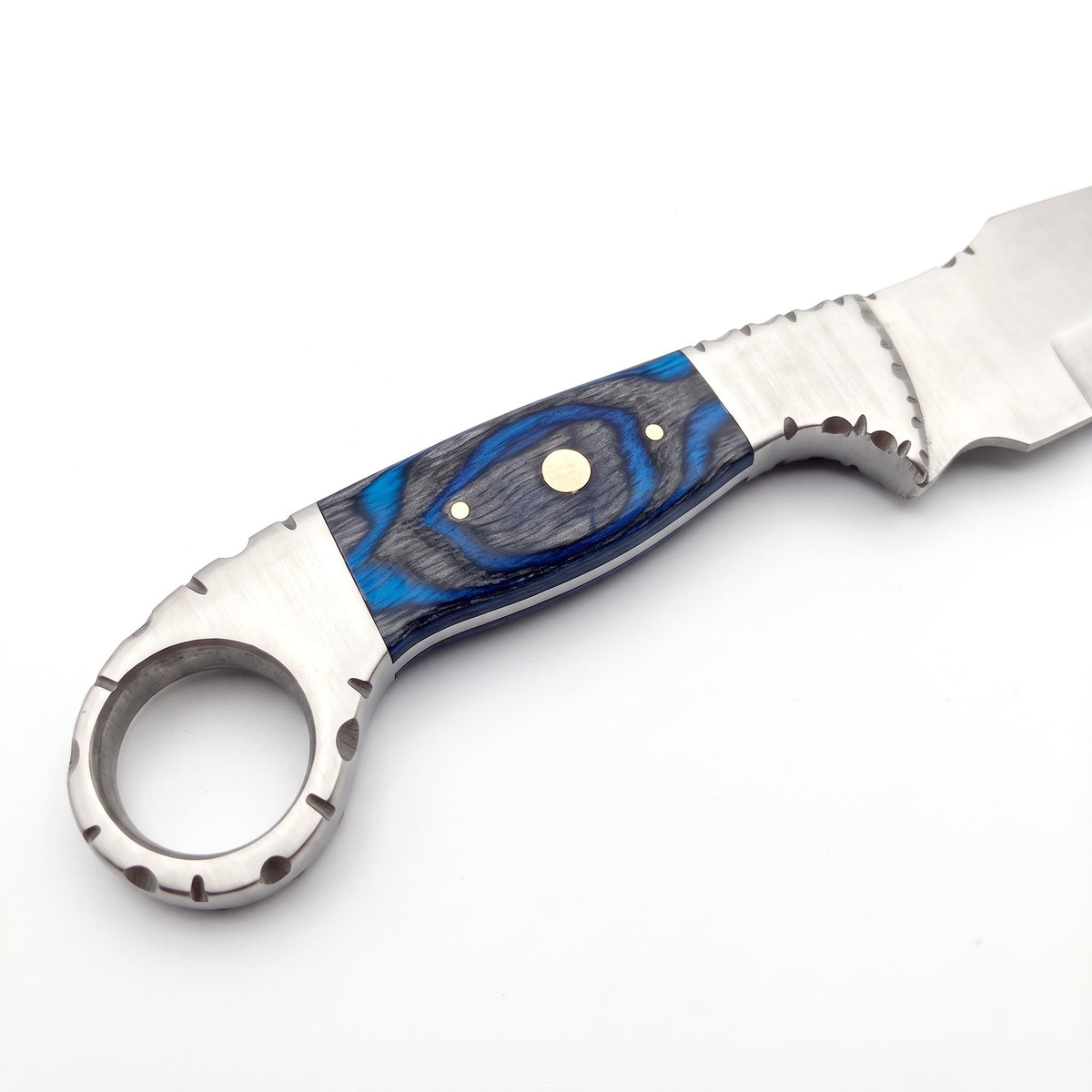Trailhead 11" Carbon Steel Skinning Knife | Hardwood, handle and fittings close-up