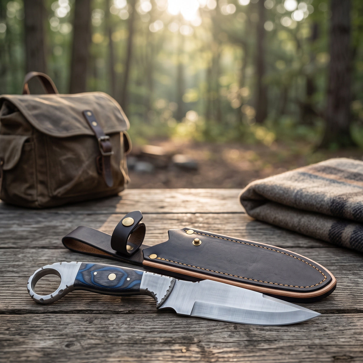 Trailhead 11" Carbon Steel Skinning Knife | Hardwood, with the Crownridge sheath in use