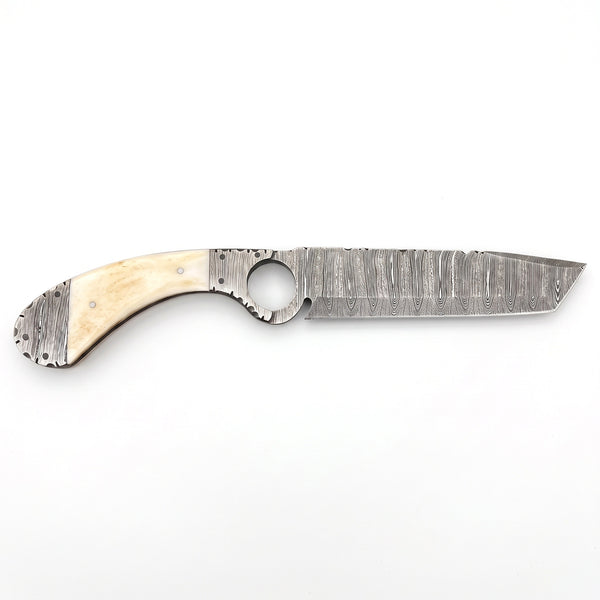 Trailhead 11" Damascus Skinning Knife | Bone, side profile on white