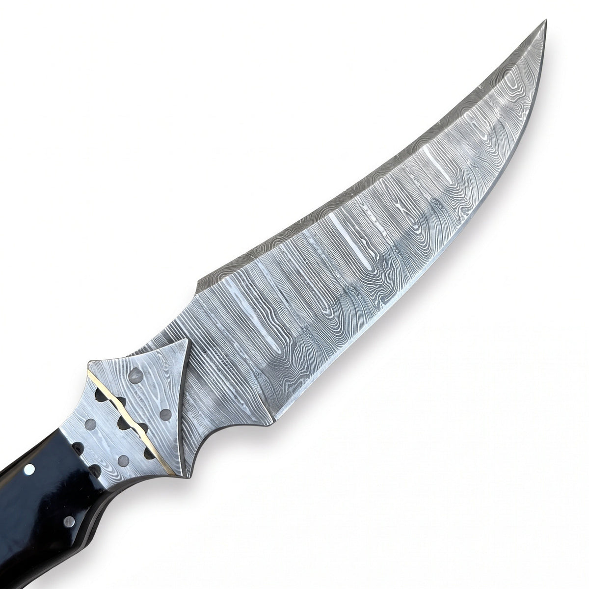 Trailhead 11" Damascus Skinning Knife | Buffalo Horn, Damascus blade close-up