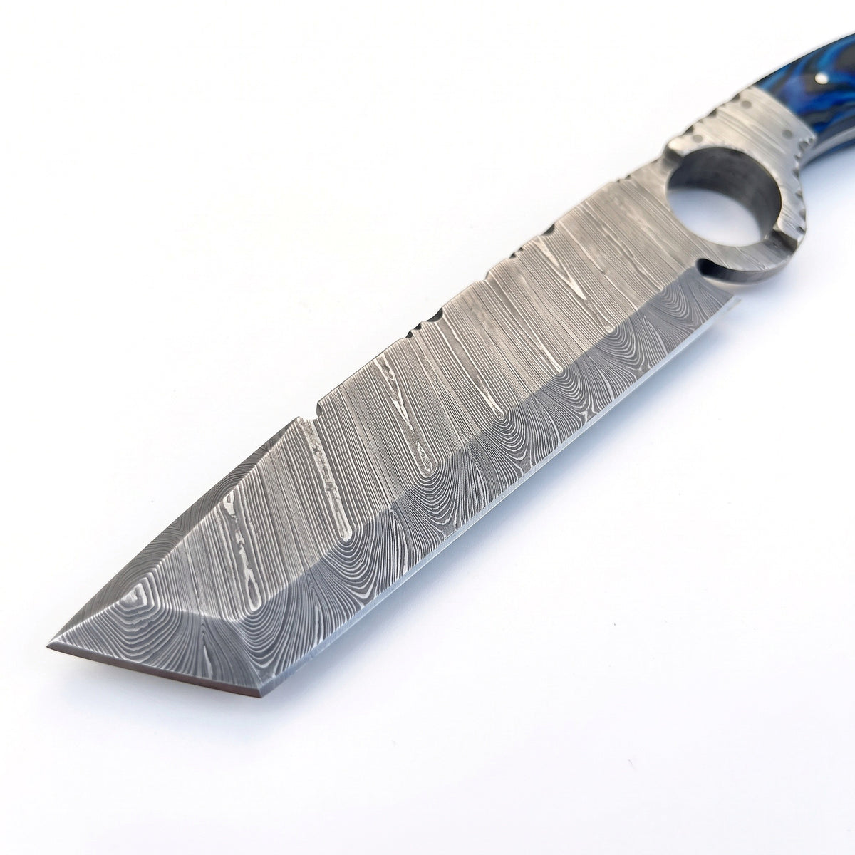Trailhead 11" Damascus Skinning Knife | Hardwood, Damascus blade close-up