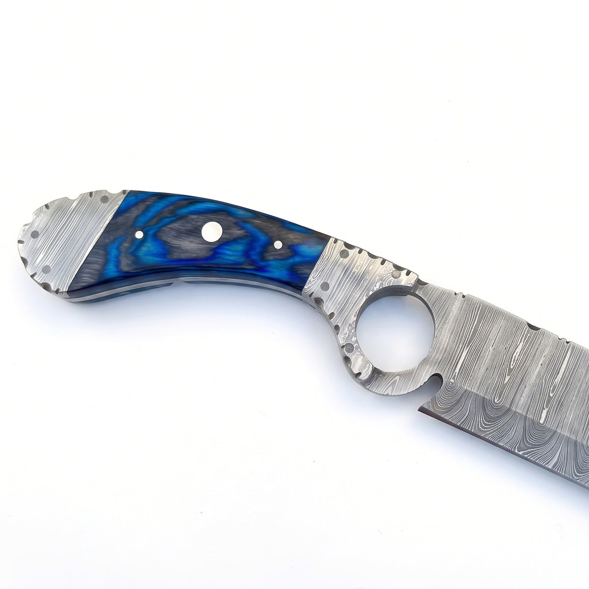 Trailhead 11" Damascus Skinning Knife | Hardwood, handle and fittings close-up