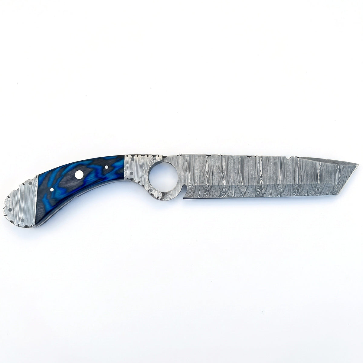 Trailhead 11" Damascus Skinning Knife | Hardwood, side profile on white