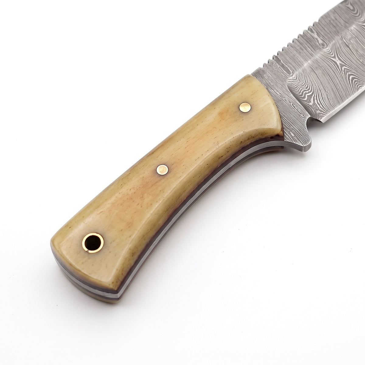 Trailhead 6.5" Damascus EDC Knife | Bone, handle and fittings close-up