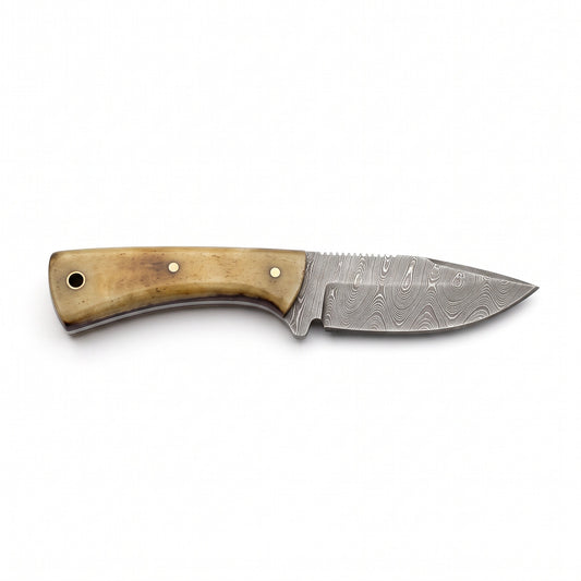 Trailhead 6.5" Damascus EDC Knife | Bone, side profile on white