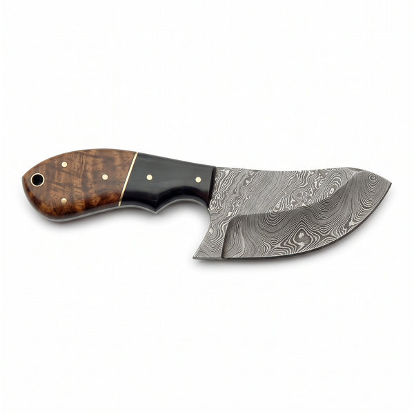 Trailhead 6.5" Damascus Skinning Knife | Horn, side profile on white