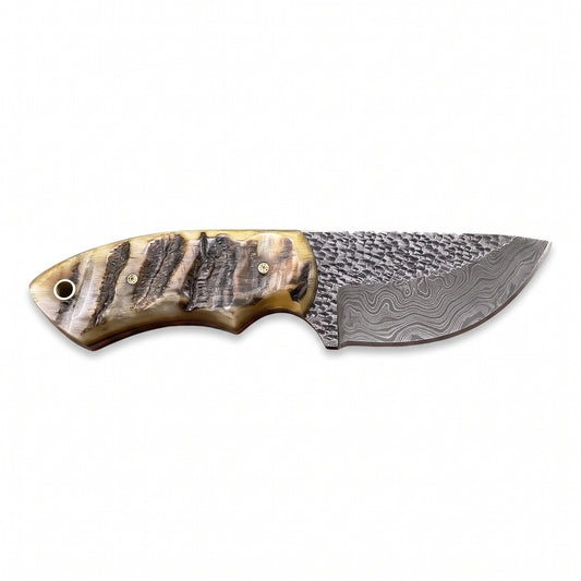 Trailhead 6" Damascus Skinning Knife | Sheep Horn, side profile on white