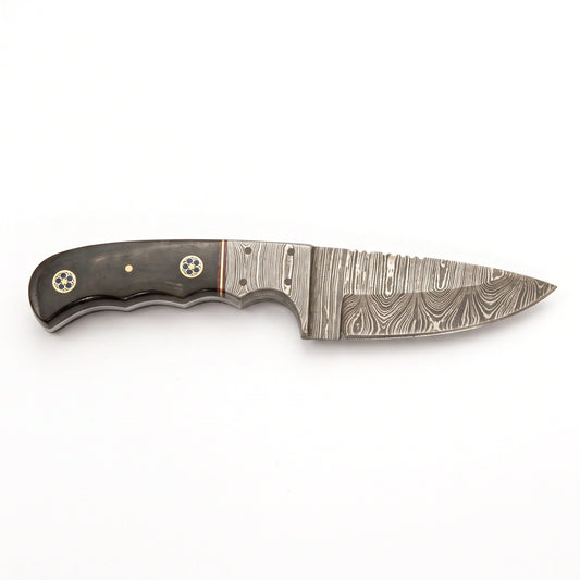 Trailhead 7.2" Damascus Skinning Knife | Buffalo Horn, side profile on white