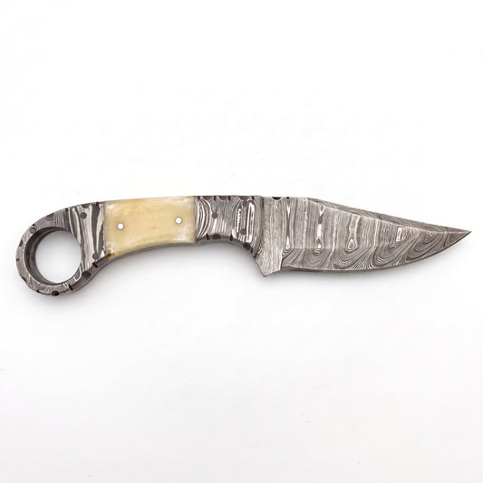 Trailhead 7.5" Damascus Skinning Knife | Bone, side profile on white