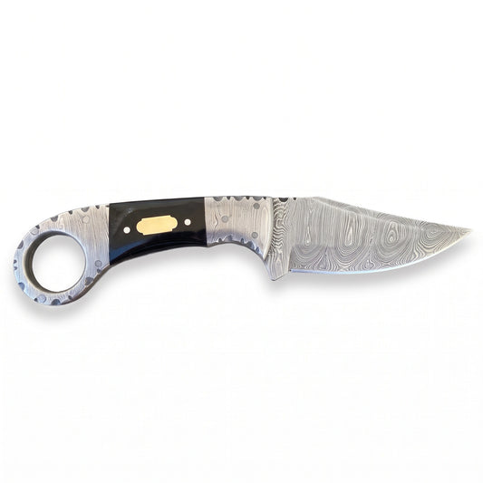 Trailhead 7.5" Damascus Skinning Knife | Buffalo Horn, side profile on white