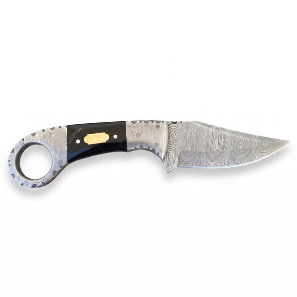 Trailhead 7.5" Damascus Skinning Knife | Buffalo Horn, side profile on white