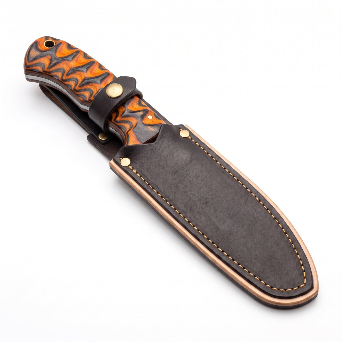 Trailhead 7.5" Damascus Skinning Knife | Hardwood, seated in the Crownridge sheath
