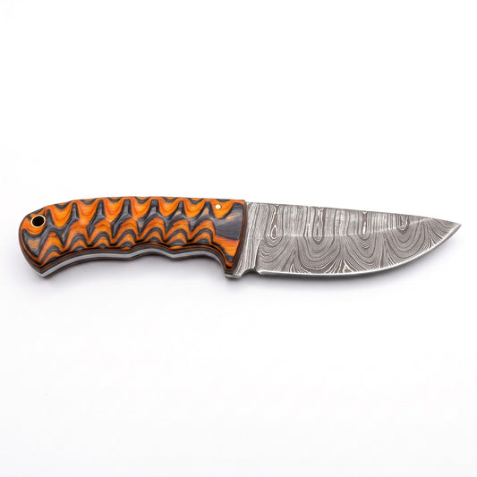 Trailhead 7.5" Damascus Skinning Knife | Hardwood, side profile on white