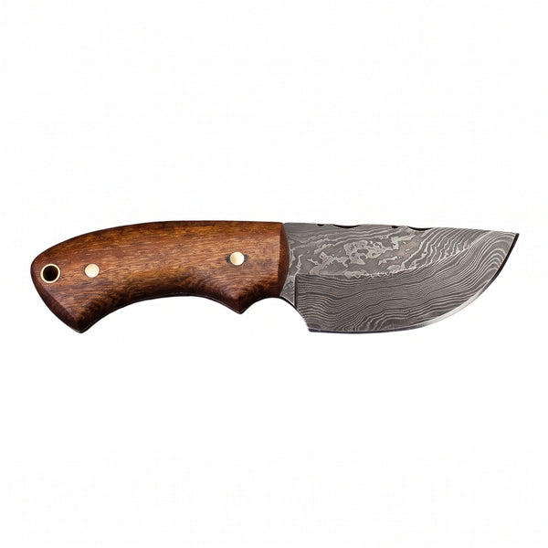 Trailhead 7.5" Damascus Skinning Knife | Walnut, side profile on white