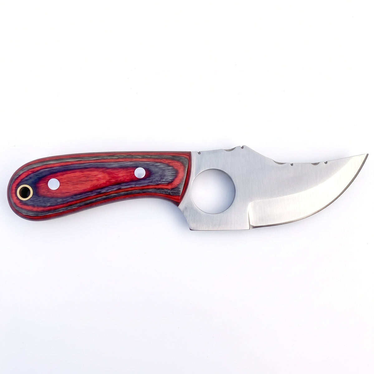 Trailhead 7" Carbon Steel Skinning Knife | Red Dyed Wood, side profile on white