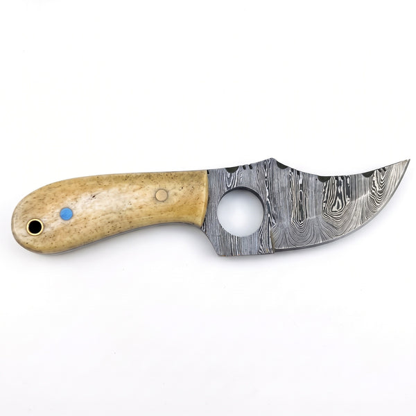 Trailhead 7" Damascus Skinning Knife | Bone, side profile on white