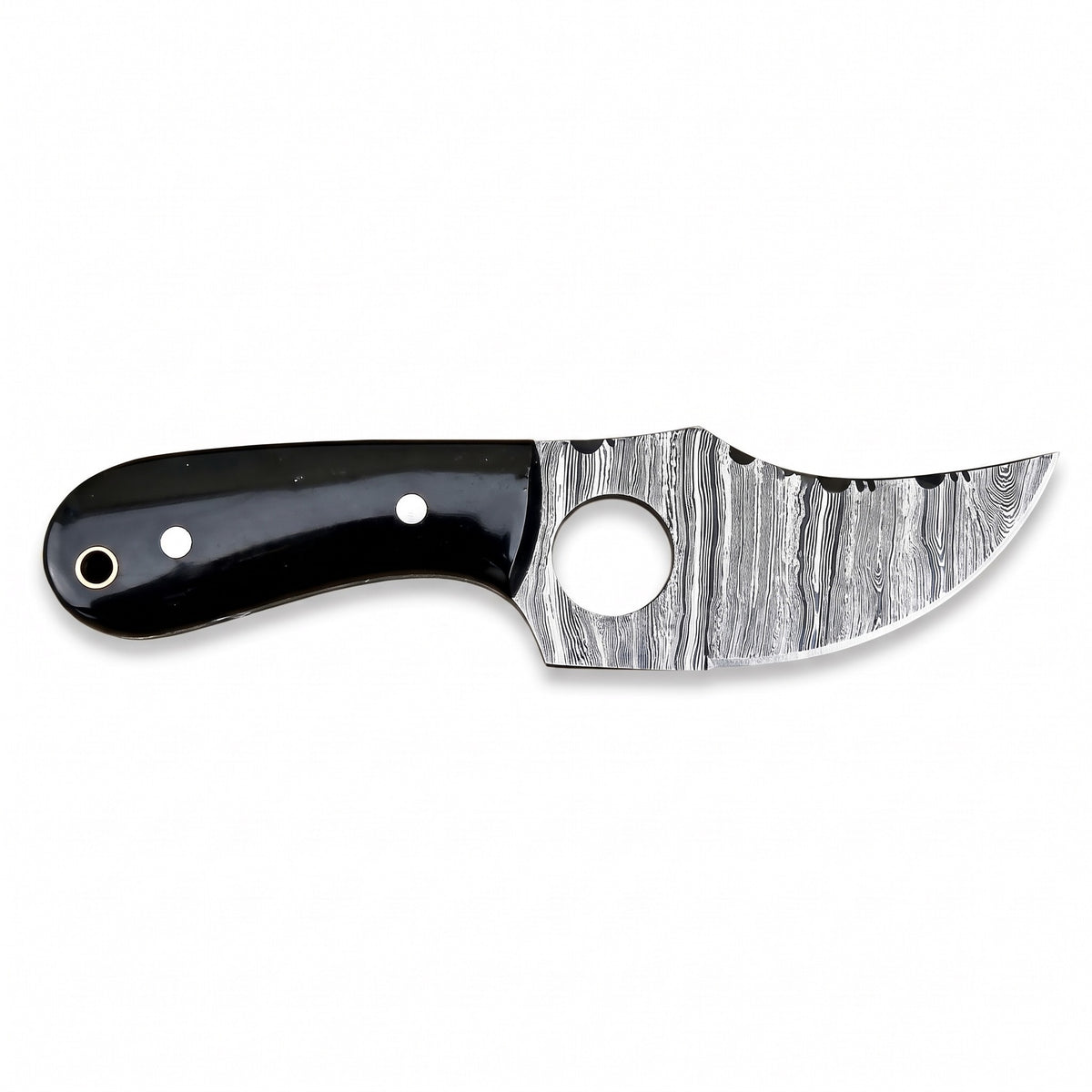 Trailhead 7" Damascus Skinning Knife | Buffalo Horn, side profile on white