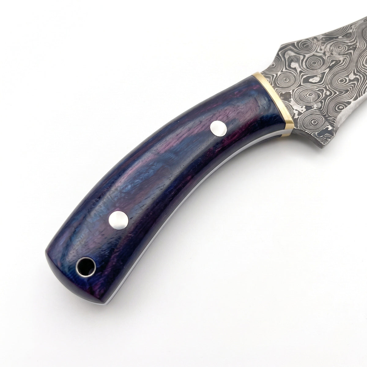 Trailhead 7" Damascus Skinning Knife | Micarta, handle and fittings close-up