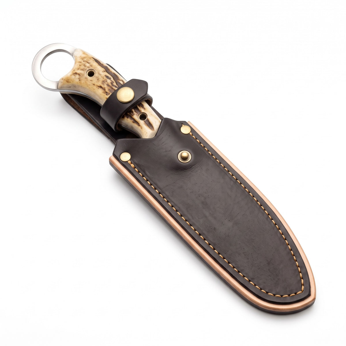 Trailhead 9" Damascus Skinning Knife | Stag, seated in the Crownridge sheath