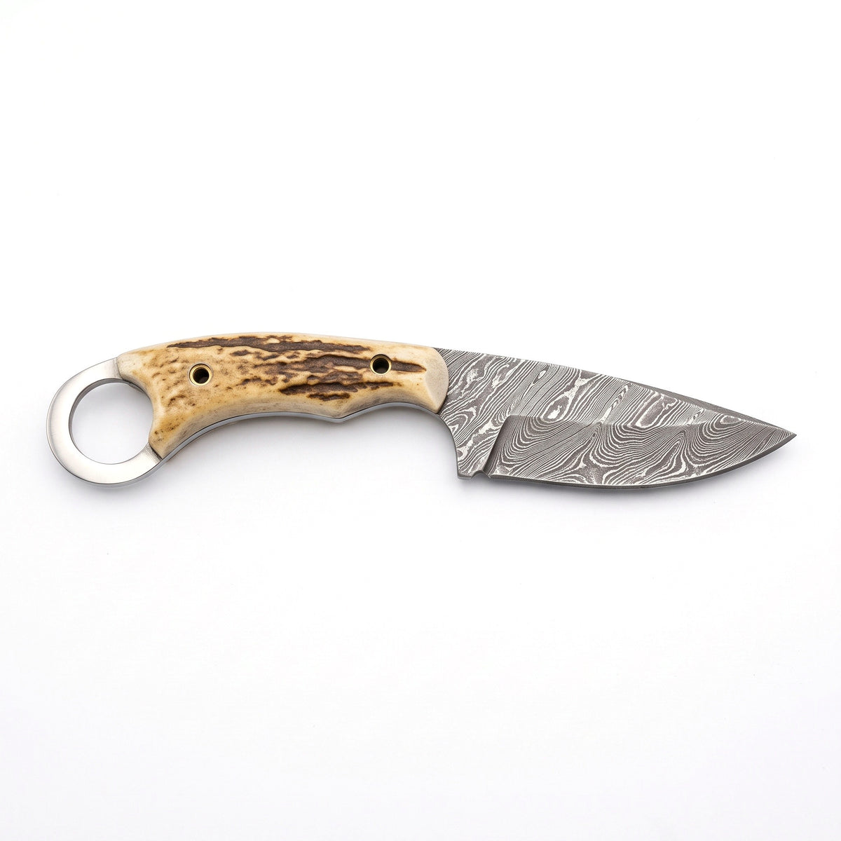 Trailhead 9" Damascus Skinning Knife | Stag, side profile on white