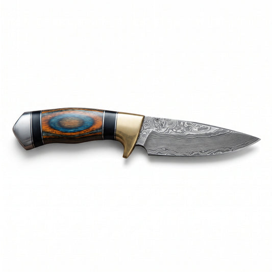 Trailhead 8" Damascus Skinning Knife | Dyed Pakkawood, side profile on white