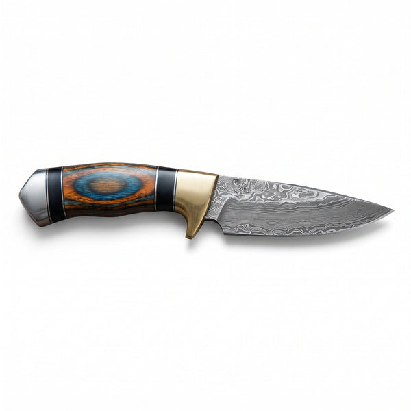 Trailhead 8" Damascus Skinning Knife | Dyed Pakkawood, side profile on white