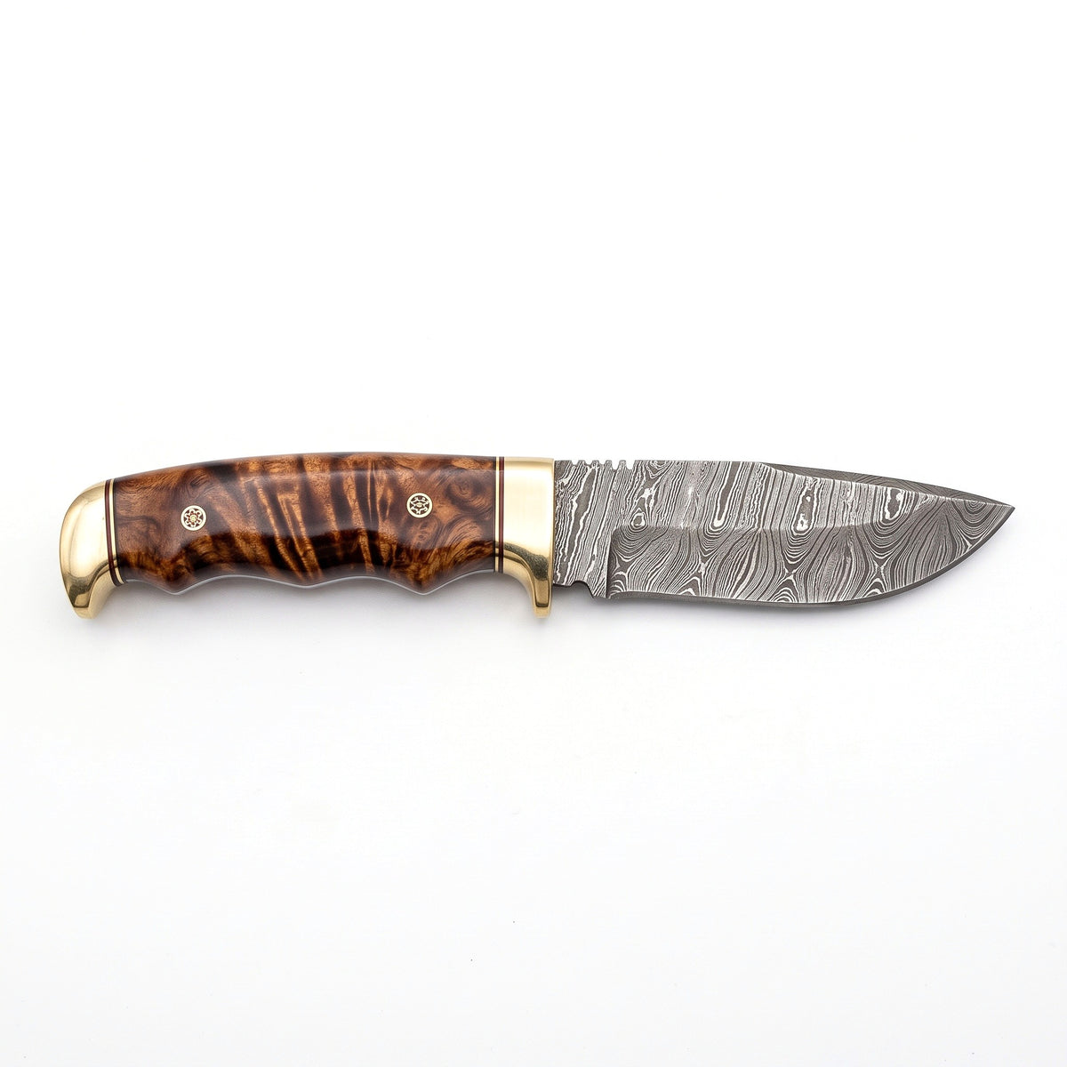 Trailhead 8" Damascus Skinning Knife | Rosewood, side profile on white